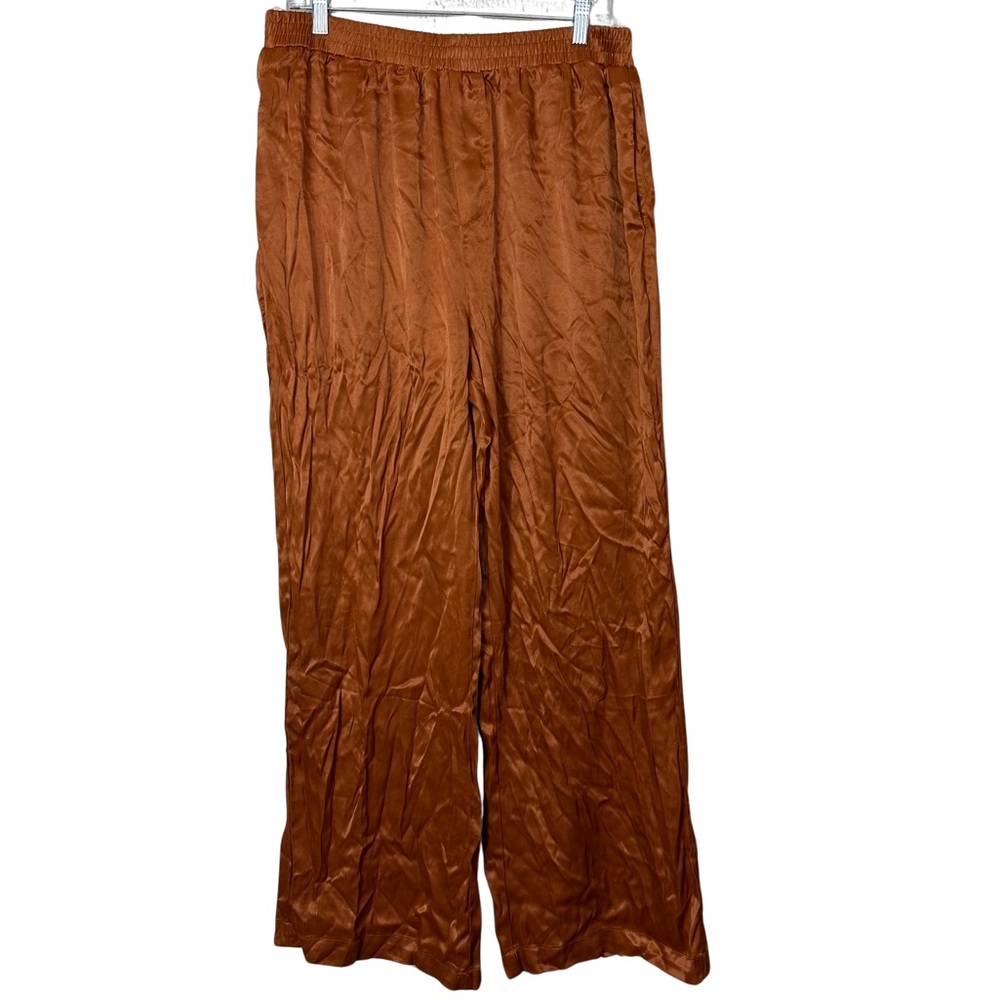 Forever 21 Satin Wide Leg Rust Brown Fall Winter Flowy Pants Size 3X - Picture 1 of 6